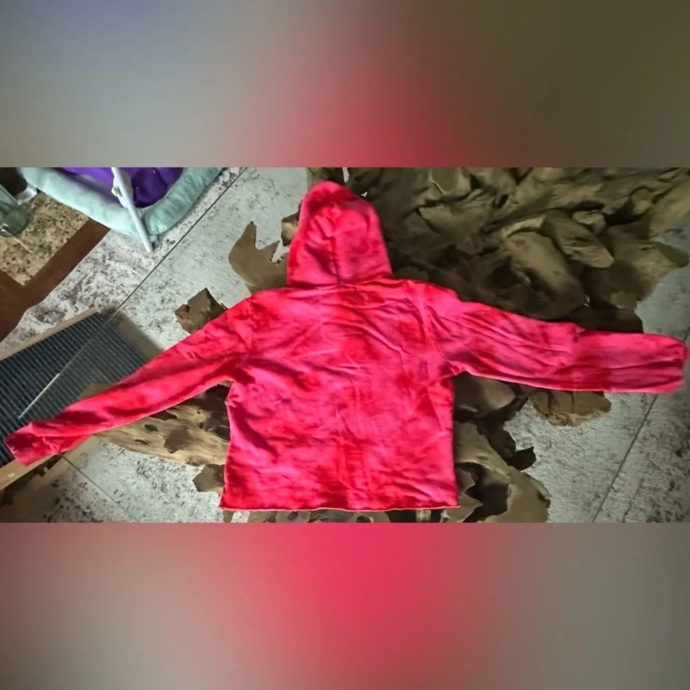 AVIATOR NATION NWT CROP PULLOVER HOODIE SWEATSHIRT in Tie Dye Crystal Red— M